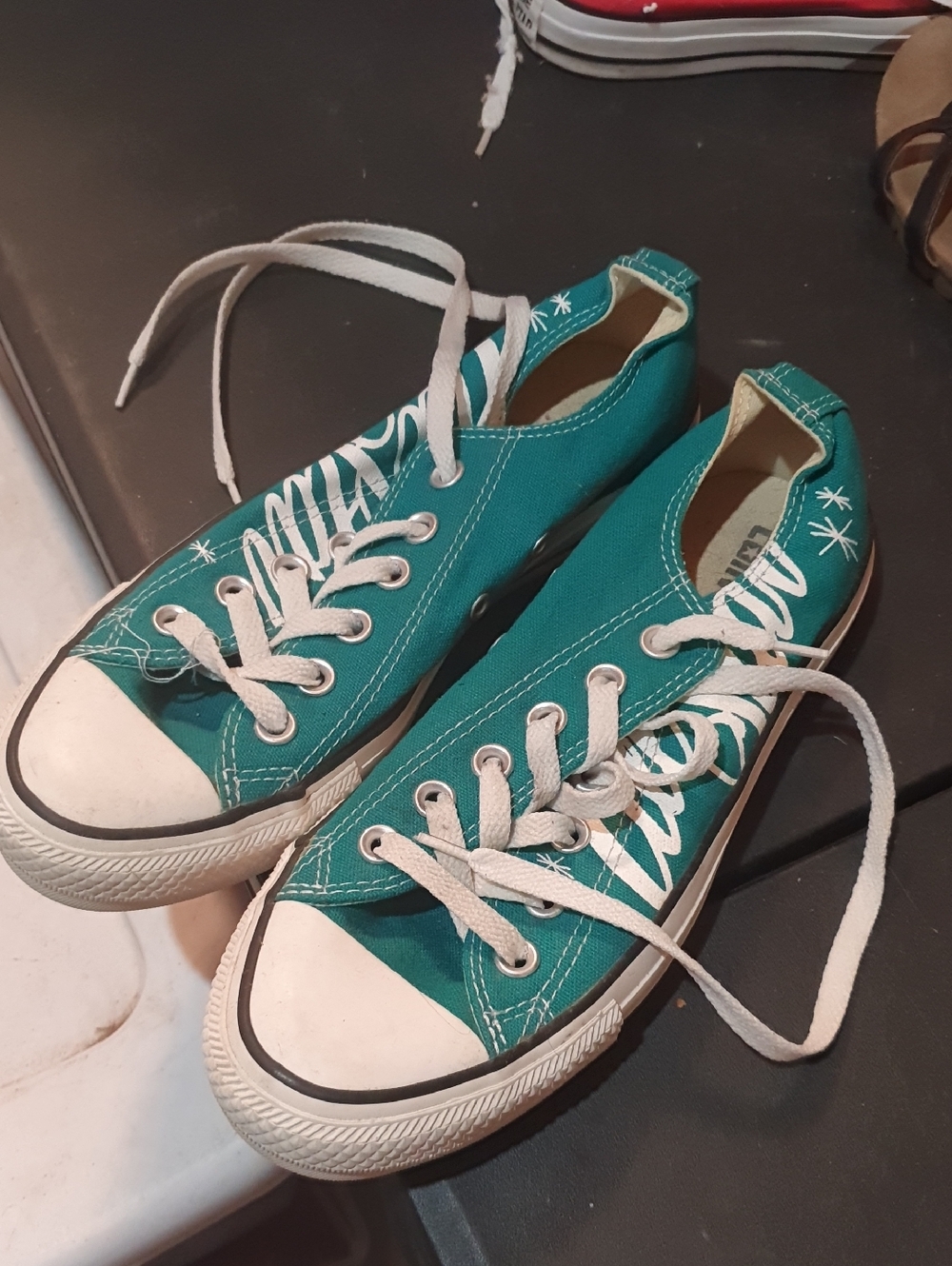 Teal Low-Top Canvas Sneakers with White Accents